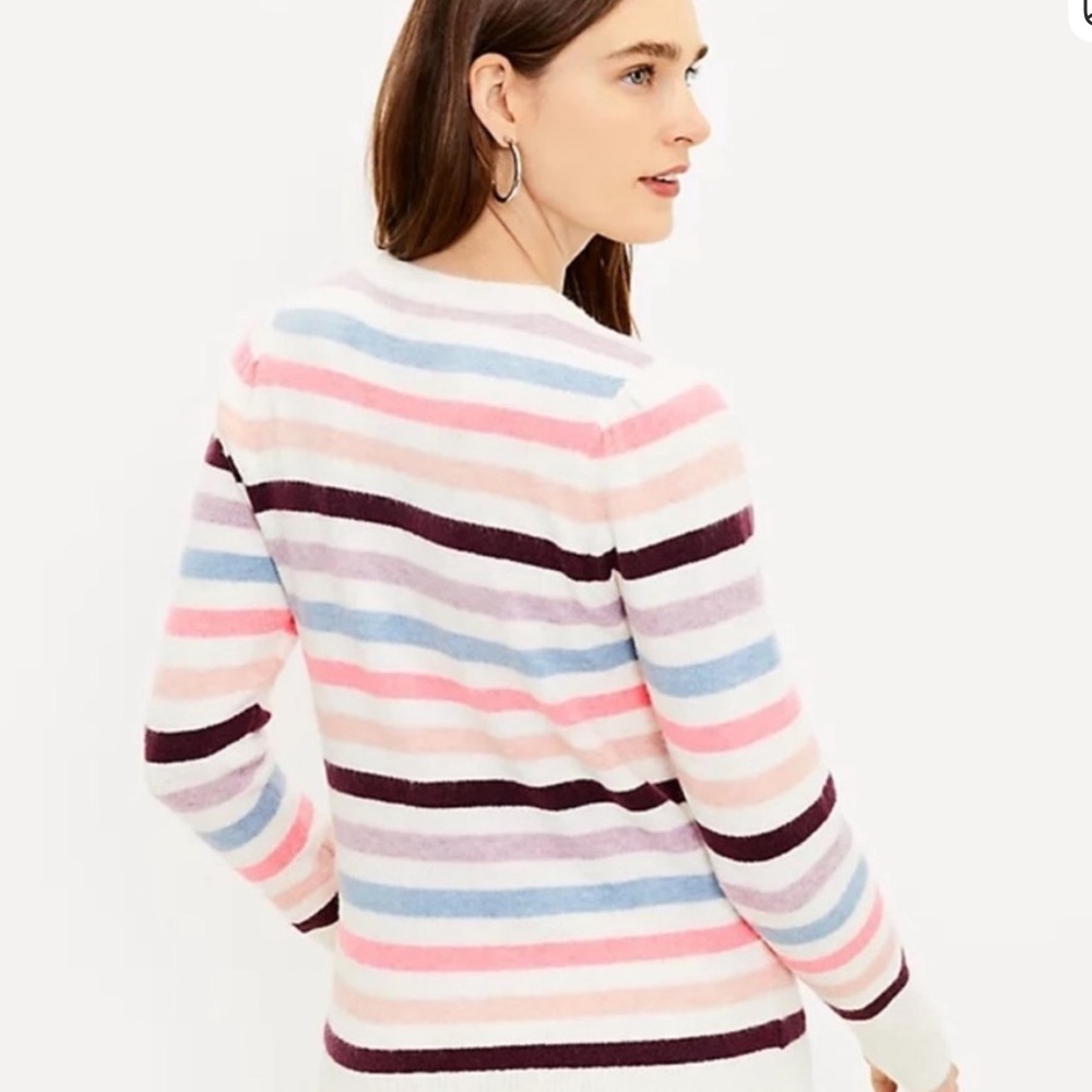 Loft Multicolor Stripe Scoop Neck Sweater - Pink, Light Blue & Burgundy - Picture 2 of 5
